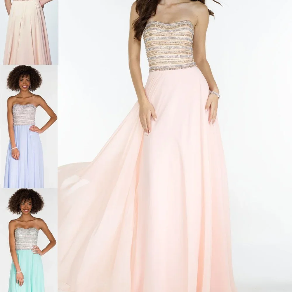 Alyce Blush and Gold Prom or Bridesmaid Dresses, Strapless Aline Flowy chiffon - Picture 1 of 13